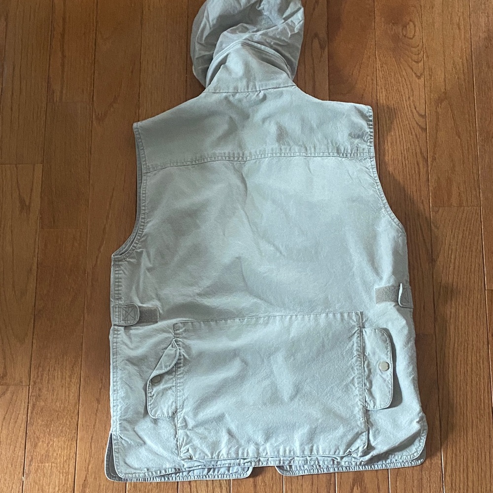 Vintage Banana Republic Safari Utility Vest Hidden Hood Khaki Cotton 80s S - Picture 11 of 12
